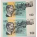 AUSTRALIA 1991 . TEN 10 DOLLARS BANKNOTES . FRASER/COLE . CONSEC PAIR . LAST PREFIX MRR